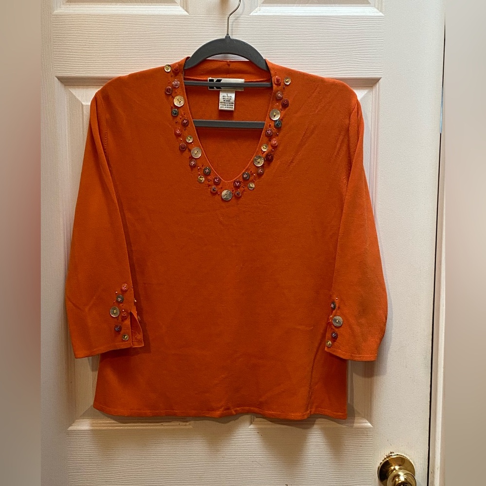 Vintage Orange Button-Embellished Women's Top